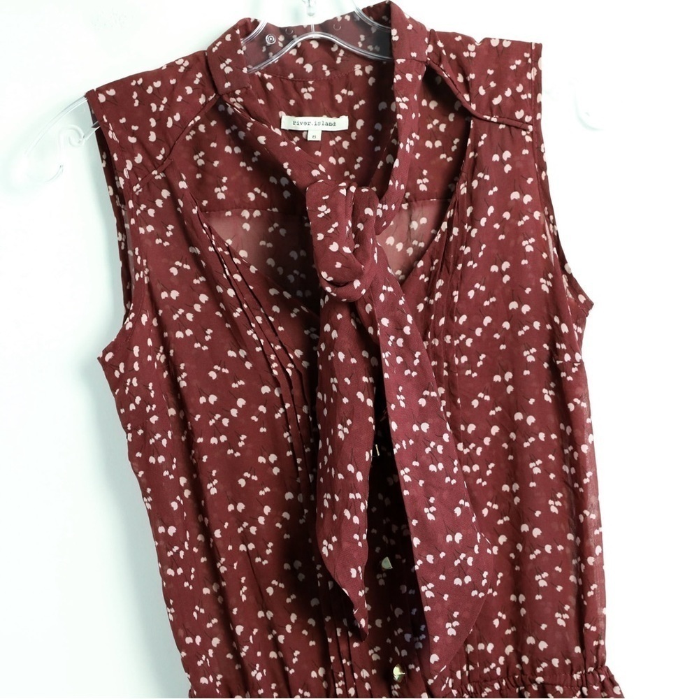 River Island jumpsuit floral print bohemian wide leg neck tie maroon wine UK 8 4 - Picture 5 of 11